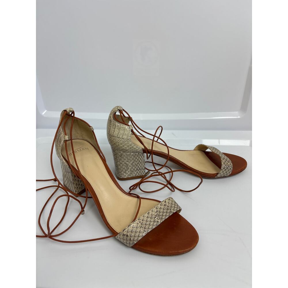 Alexandre Birman Snakeskin Block Heel Strappy Lace Up Open Toe Heels 39 / 9